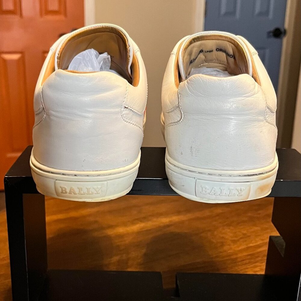Swiss Brand Bally Oriano Men's White Leather Sneakers Signature Stripes Size 10D - Picture 6 of 10